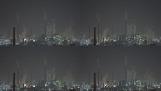 石油化工厂和炼油厂夜间鸟瞰图高清在线视频素材下载
