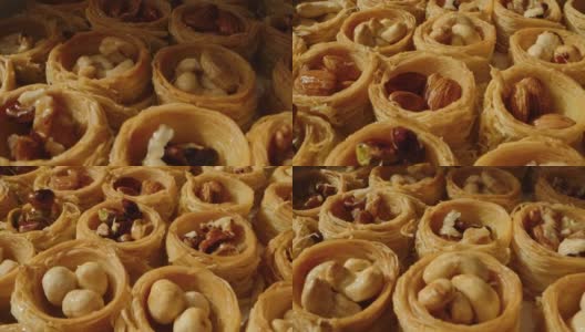 果仁酥饼，传统的土耳其甜点，放在托盘上高清在线视频素材下载