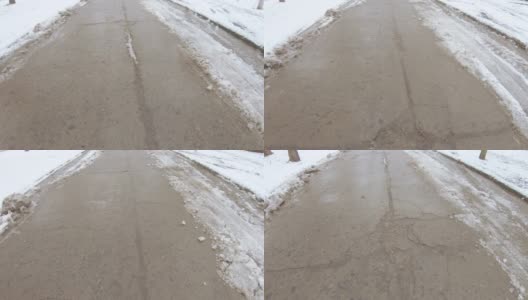 旧的混凝土道路和积雪高清在线视频素材下载