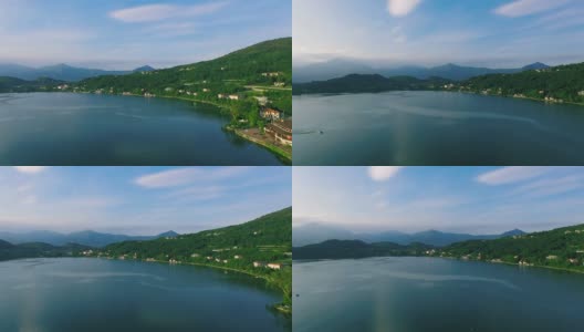 日落时分的湖泊-鸟瞰图高清在线视频素材下载
