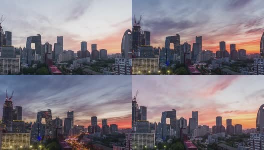 时光流逝——北京天际线的高景，从白天到黄昏的过渡(RL Pan)高清在线视频素材下载