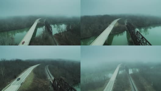 俄克拉何马州伊利诺斯河大桥上的冬雾高清在线视频素材下载