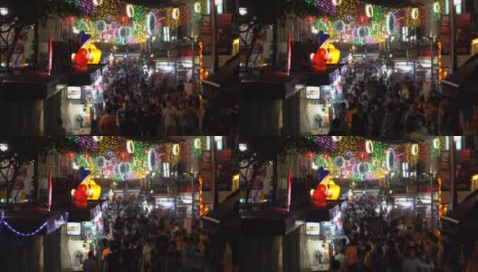 新加坡唐人街春节期间拥挤的小巷高清在线视频素材下载