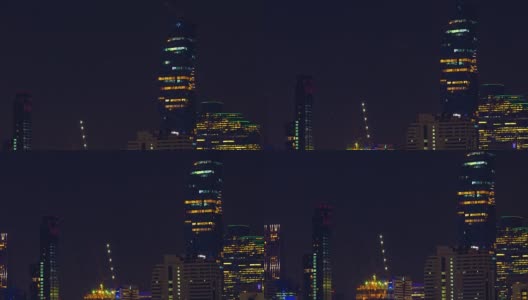 曼谷夜间摩天大楼灯光鸟瞰图。高清在线视频素材下载