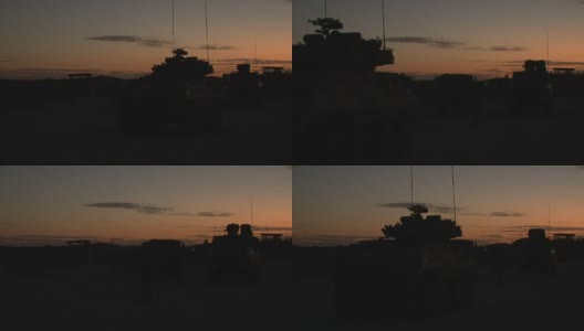 军队的卡车在黄昏时分开始巡逻高清在线视频素材下载
