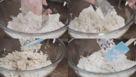 将饼皮配料混合在一起烘焙南瓜派。高清在线视频素材下载