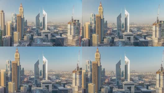 阿联酋迪拜谢赫扎耶德路和迪拜国际金融中心大楼的天际线高清在线视频素材下载