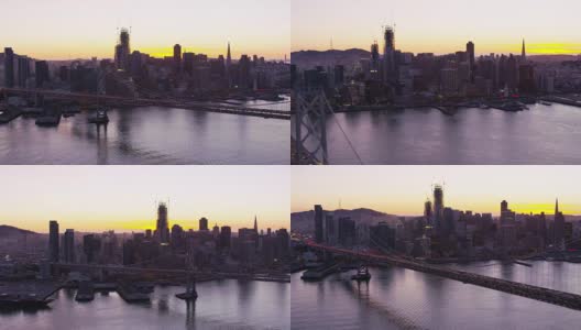 旧金山市中心和海湾大桥的鸟瞰图高清在线视频素材下载