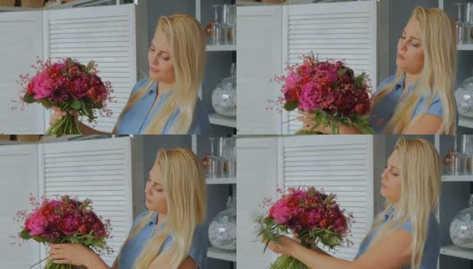 花店专业花匠制作花卉婚礼组合高清在线视频素材下载