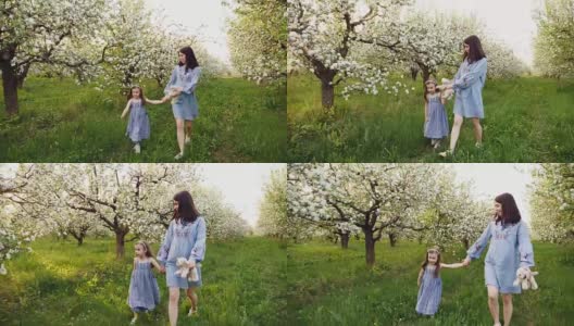 家庭观念，爱自然。妈妈和女儿一起走高清在线视频素材下载