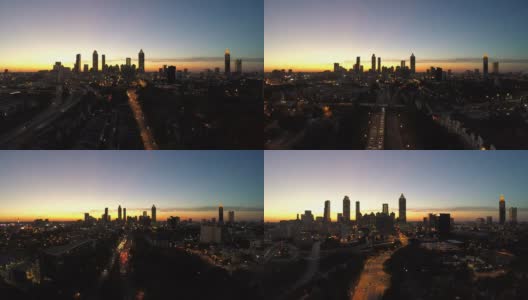 亚特兰大空中城市景观飞回黄昏高清在线视频素材下载