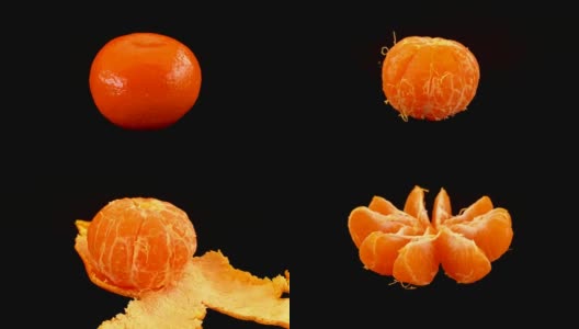 在健康饮食概念中，蜜橘剥去了表皮，露出了鲜嫩多汁的橙子中间高清在线视频素材下载