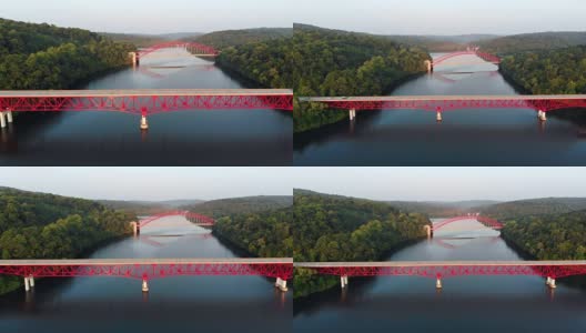 桥路新克罗顿水库鸟瞰图高清在线视频素材下载