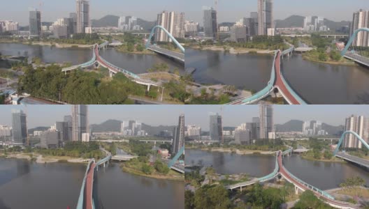一座横跨河流的现代行人天桥，简约的设计高清在线视频素材下载
