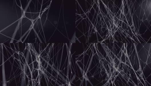 神秘的蜘蛛网抽象构图，在黑暗的背景中被飞行的粒子包围。3d渲染数字动画。神秘的光量。4K，超高清分辨率高清在线视频素材下载