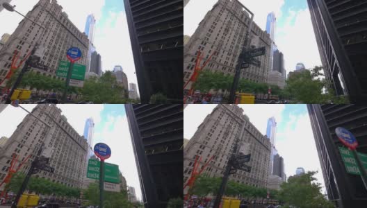 纽约城百老汇和自由街的路标，慢动作180帧/秒高清在线视频素材下载