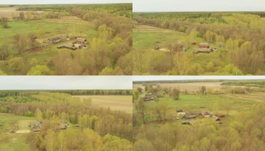 俄罗斯小村庄。俄罗斯。早春时节鸟瞰。4K高清在线视频素材下载