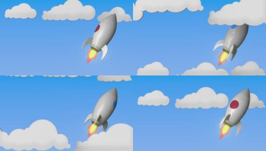 插着日本国旗的火箭在天空中飞翔。日本成功或太空计划相关的可循环运动背景高清在线视频素材下载