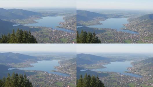 从空中俯瞰泰根西湖的巴伐利亚清澈湖水。德国巴伐利亚阿尔卑斯山脉美丽的山湖景观高清在线视频素材下载