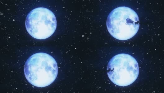 圣诞老人和驯鹿飞过月亮高清在线视频素材下载