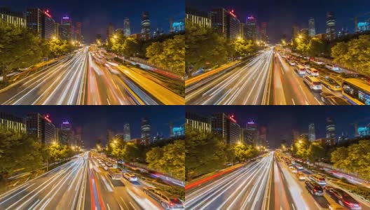 中国北京夜间高速公路交通繁忙的时间流逝高清在线视频素材下载