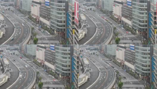 延时:鸟瞰日本东京银座高速公路城市景观高清在线视频素材下载