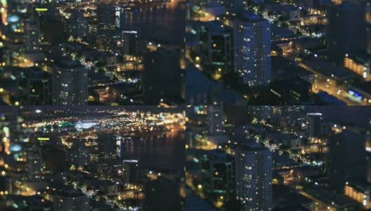 西雅图城市景观时间流逝夜盘式倾斜移位高清在线视频素材下载