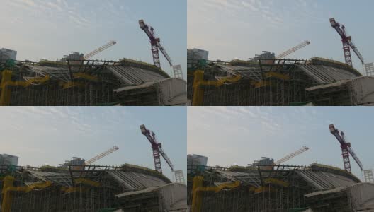 香港日落时分交通道路施工起重机全景4k中国高清在线视频素材下载