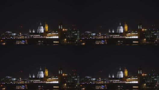 泰晤士河上的圣保罗大教堂夜景高清在线视频素材下载