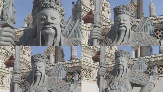 手持式特写镜头:卧龙寺的中国武士石雕高清在线视频素材下载