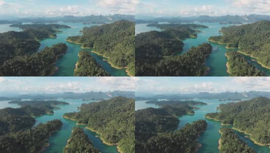 在考索的Chiaw Lan Dam热带雨林的4k鸟瞰图和移动摄影。高清在线视频素材下载