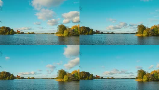 有游艇和气球的秋季湖泊，延时摄影高清在线视频素材下载