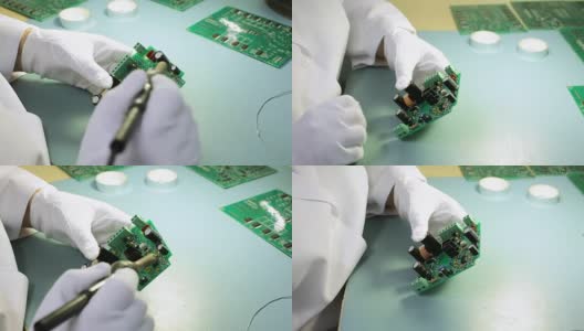焊接绿色电子线路板高清在线视频素材下载