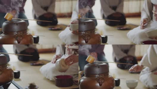 日本茶道主持人的手在器物之间移动高清在线视频素材下载