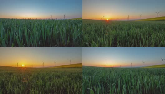 运动延时拍摄的风力涡轮机旋转在农村的日出高清在线视频素材下载