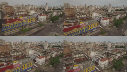 在巴西亚马逊地区的贝伦杜帕拉(Belem do Para)新镇，空中升起的老港口殖民时期的立面高清在线视频素材下载