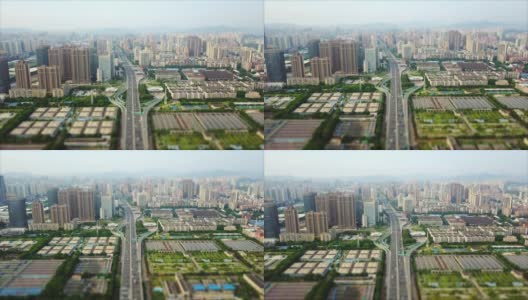 白天广州市交通街道工业区航拍全景图倾斜4k中国高清在线视频素材下载