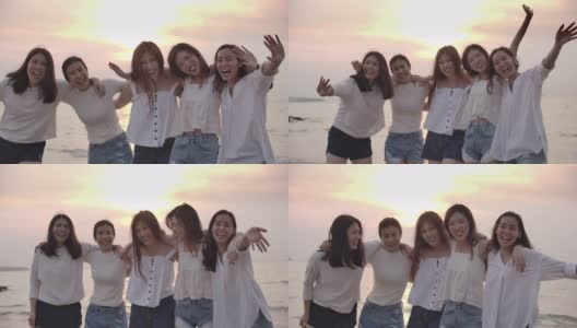 慢动作亚洲女性朋友在海滩上玩高清在线视频素材下载
