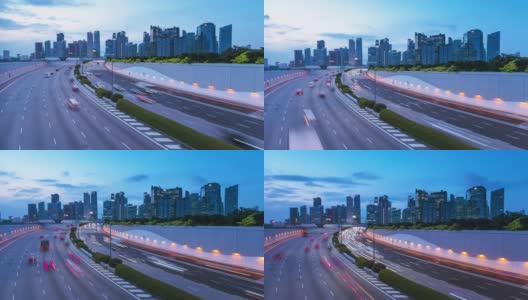 时间推移视频4K，交通视图与背景新加坡地标金融商业区与摩天大楼，交通进入城市2020年2月2日在新加坡。高清在线视频素材下载