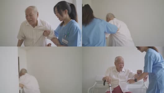 护士帮助老人站立高清在线视频素材下载