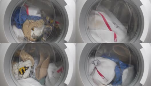 洗衣机，慢动作洗涤衣服的过程高清在线视频素材下载