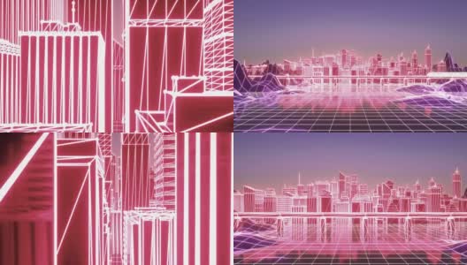 霓虹的城市。未来霓虹摩天大楼的背景。商业和技术概念高清在线视频素材下载