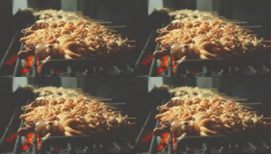 泰国菜，烤鱿鱼串高清在线视频素材下载
