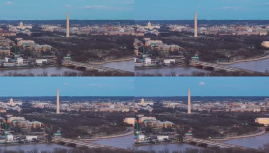 日落时分，林肯纪念堂，华盛顿纪念碑和美国国会大厦的城市景观，美国华盛顿特区高清在线视频素材下载