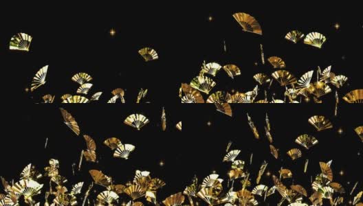 金色日本折扇粒子循环动画高清在线视频素材下载