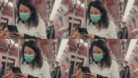 亚洲女商人在火车上使用电话高清在线视频素材下载