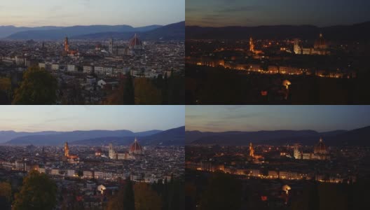 佛罗伦萨的天际线从白天到夜晚的时间流逝高清在线视频素材下载