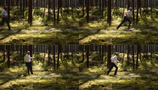 A lone businessman running in the woods高清在线视频素材下载