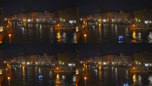 运河夜景。意大利的威尼斯高清在线视频素材下载