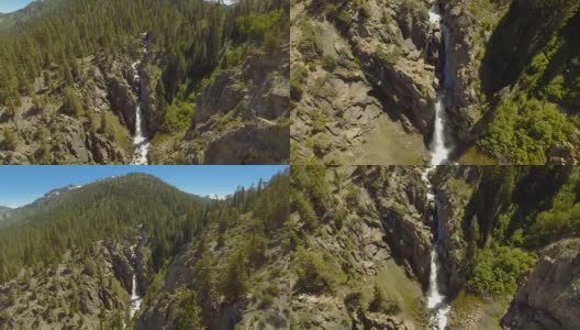 内华达山脉，从直升机上拍摄的瀑布高清在线视频素材下载